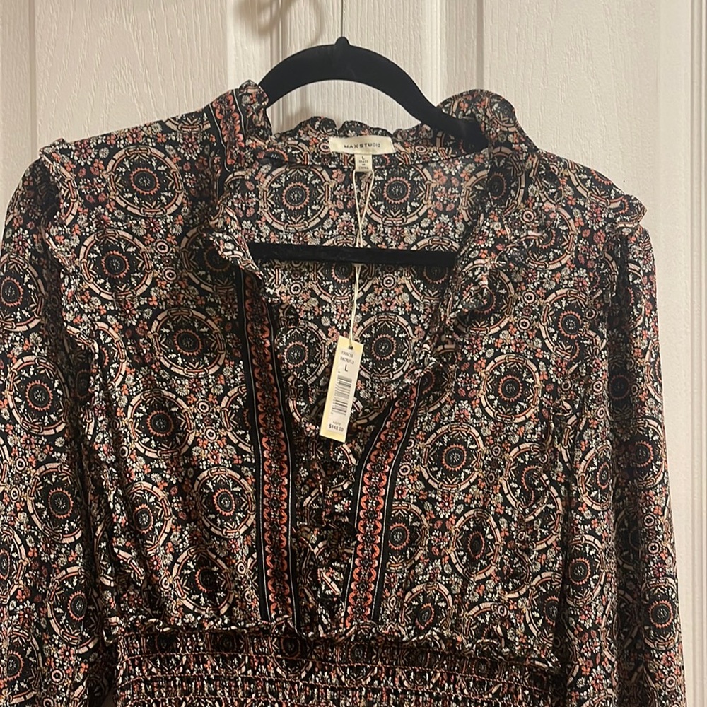 Long Max Studio boho dress size L with tags!